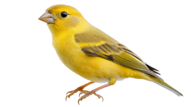 Saffron finch perching on transparent background, showing colorful plumage