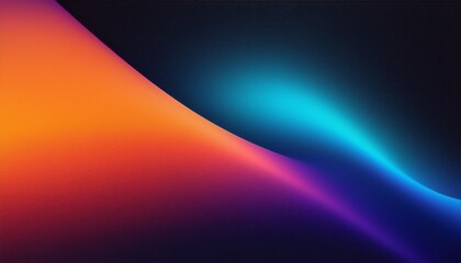 Grainy gradient background, blue orange purple abstract glowing color shape, black backdrop noisy texture dark banner poster header design
