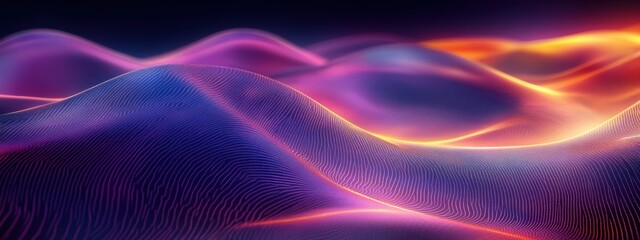 Obraz premium Vibrant Abstract Landscape of Illuminated Waves Surging Through a Digital Realm
