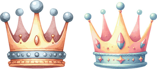 Set of Watercolor illustrated vector pastel cute childish crowns © Mantella
