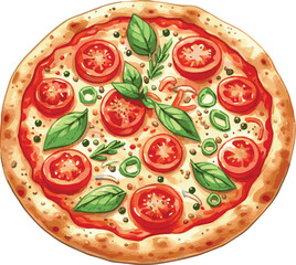 Vector illustrated colorful tasty pizza