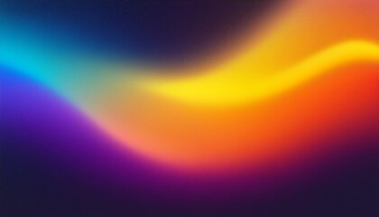 Grainy gradient background, yellow purple orange blue glowing vibrant colors abstract shape on dark backdrop noise texture banner design. NOT created with AI