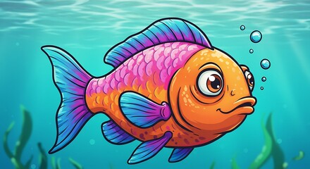 Fototapeta premium Vibrant Cartoon Fish: Underwater Delight in a Playful Style