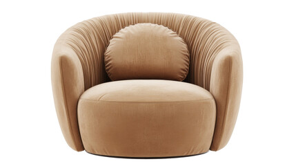 Modern beige armchair with round cushion on transparent background