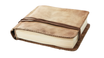 An open journal with blank, cream-colored pages and a simple tan cover, ideal for writing or sketching, isolated on white --ar 16:9