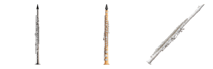 Three Distinct Flutes in Various Styles and Materials Isolated on transparent background