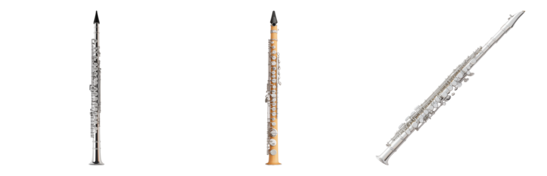 Three Distinct Flutes in Various Styles and Materials Isolated on transparent background