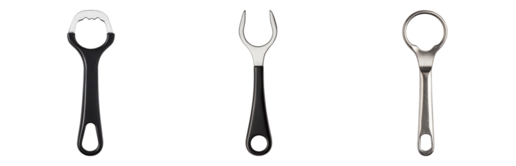 Set of Three Various Kitchen Tools on White Isolated on transparent background