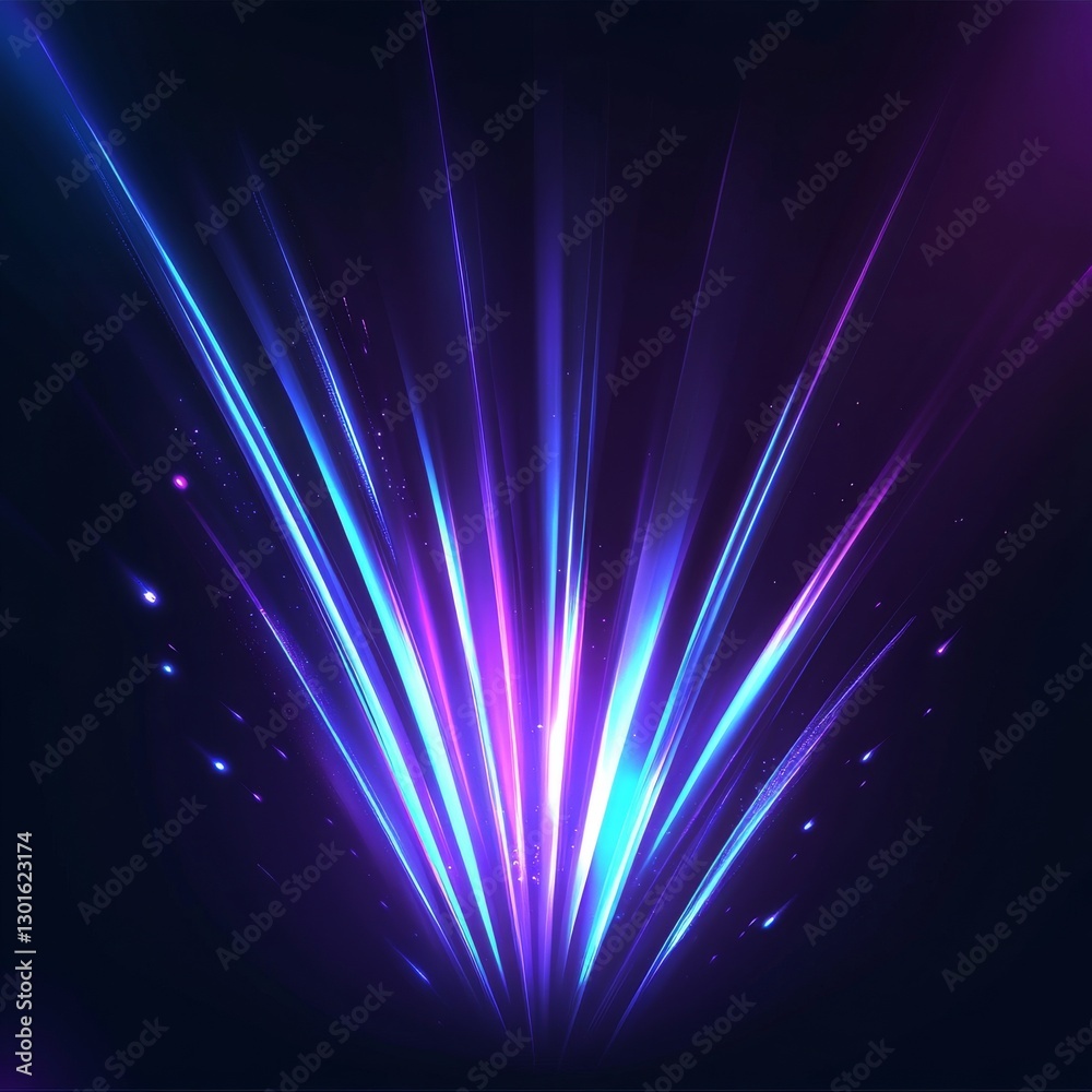 Aufkleber abstract burst of light: vibrant blue and purple rays emanating from darkness, creating a futuristic