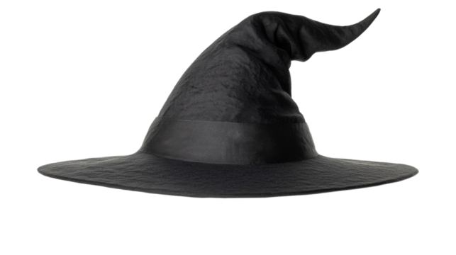 Pointy witch hat floating on transparent background for halloween party costume