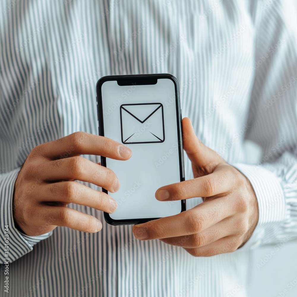 Leinwandbilder man displaying a smartphone with an email icon on the screen, showcasing digital communication solut
