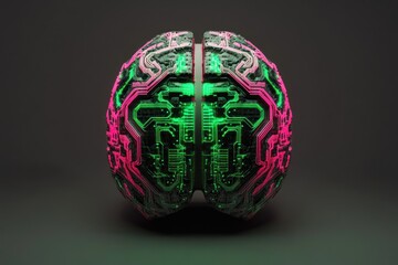 Futuristic glowing brain, AI, technology concept.