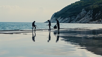 Assembling a Floating Solar Farm on a Calm Ocean Surface