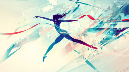 Obraz premium Artistic Illustration of Ballerina Leaping Gracefully with Flowing Ribbons. Concept of Dance Elegance, Artistic Expression, Ballet Movement, Creative Freedom