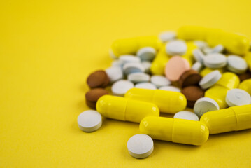 Photo of pills drugs  on background