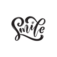 Smile handwritten text isolated on white background, vector illustration. Modern brush ink calligraphy, hand lettering typography for postcard, logo, poster,  banner, greeting card. World smile day