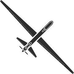 Naklejka premium Black combat drone icon. Top view of a modular reconnaissance and strike unmanned aerial vehicle.