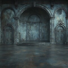 Fototapeta premium An aged interior with columns and ornate archways is visible