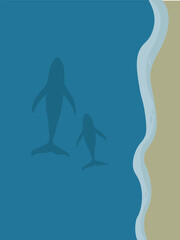 Whale with baby in ocean near beach