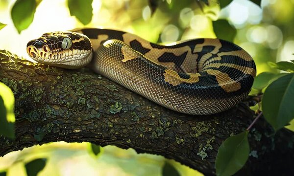 Snake Resting on a Tree Branch

