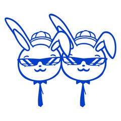 2 Sunglasses Rabbit Friends Team Crew Fun Pair Two Design Lover Art Vector Illustration Card T-Shirt Poster Sticker Graphic Print Decorative Drawing Isolated Logo Decoration Symbol Creative Cool Style