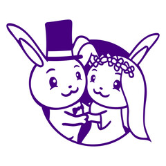 2 Rabbits Wedding Marriage Groom Bride Two Engaged Design Lover Art Vector Illustration Card T-Shirt Poster Sticker Graphic Print Decorative Drawing Isolated Logo Decoration Symbol Creative Cool Style