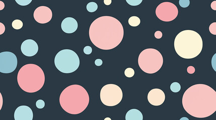 A seamless pattern of classic polka dots in varying sizes, spread across a solid, contrasting background color, creating a bold, dynamic design perfect for vibrant and playful projects