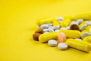 Photo of pills drugs  on background