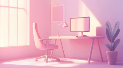 Pastel Pink Home Office Workspace by Window