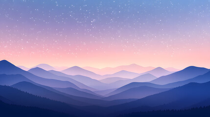 Fototapeta premium Anime Style Mountain Range Under Starry Sky at Twilight - Tranquil Nature Landscape