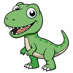 a cartoon illustration of a cute and friendly green dinosaur with big eyes, smiling vector illustration
