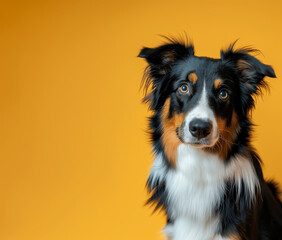 Fototapeta premium Australian Shepherd dog on minimalistic colorful background with Copy Space. Perfect for banners, veterinary ads, pet food promotions, and minimalist designs.