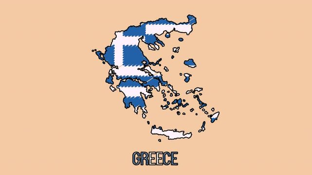 Greece Hand Drawn Cartoon Animated Map with Flag Drawn Inside the Territory with Isolated Background