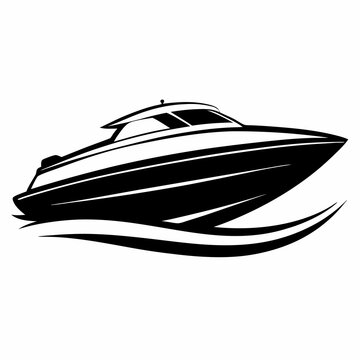 black speedboat on water clip art preview