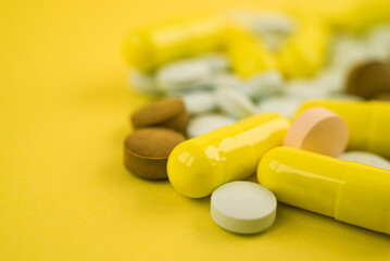 Photo of pills drugs  on background