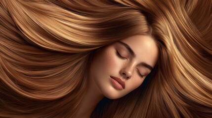 Obraz premium Stunning model with flowing golden hair resting elegantly against a dark background