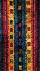 Obraz premium Vibrant handwoven textile with rhythmic stripes and diamond texture