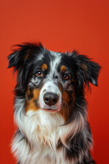 Fototapeta premium Australian Shepherd dog on minimalistic colorful background with Copy Space. Perfect for banners, veterinary ads, pet food promotions, and minimalist designs.
