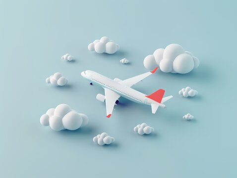 Abstract Airplane and Clouds in Pastel Sky, Holidays Concept