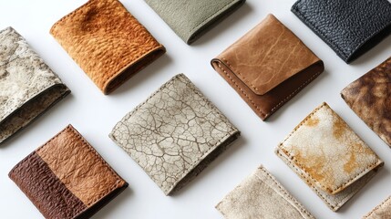 Fototapeta premium Colorful leather wallets arranged on white background.