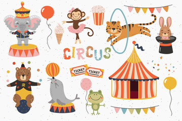 Circus animals clipart, Circus set collection vector, Cute animals, Carnaval clipart