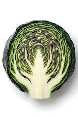 Obraz premium A halved cabbage with a vibrant green interior and purple outer leaves, showcasing the beauty and detail of natural produce on a white background