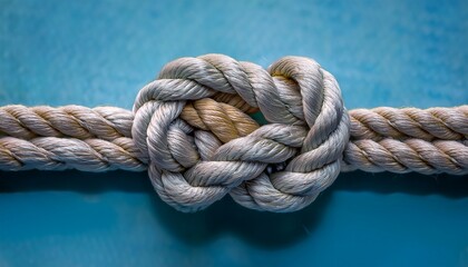 Fototapeta premium close up of a intricately tied rope knot against a soft blue background