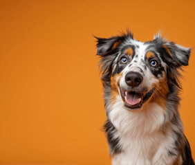Australian Shepherd dog on minimalistic colorful background with Copy Space. Perfect for banners, veterinary ads, pet food promotions, and minimalist designs.