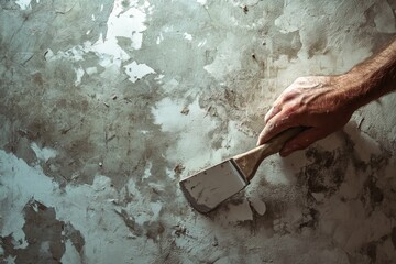 Peeling paint wall renovation construction hand scraper tool.