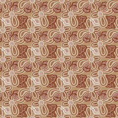 Naklejka premium Ornamental modern doodle seamless pattern vector featuring hand-drawn shapes. Perfect for textiles, wallpapers, backgrounds, and decorative designs. 