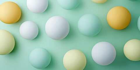 Colorful spheres scattered on a light green background create a playful and modern aesthetic in bright lighting