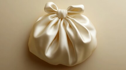 Cream Satin Bag with Bow on Pastel Background