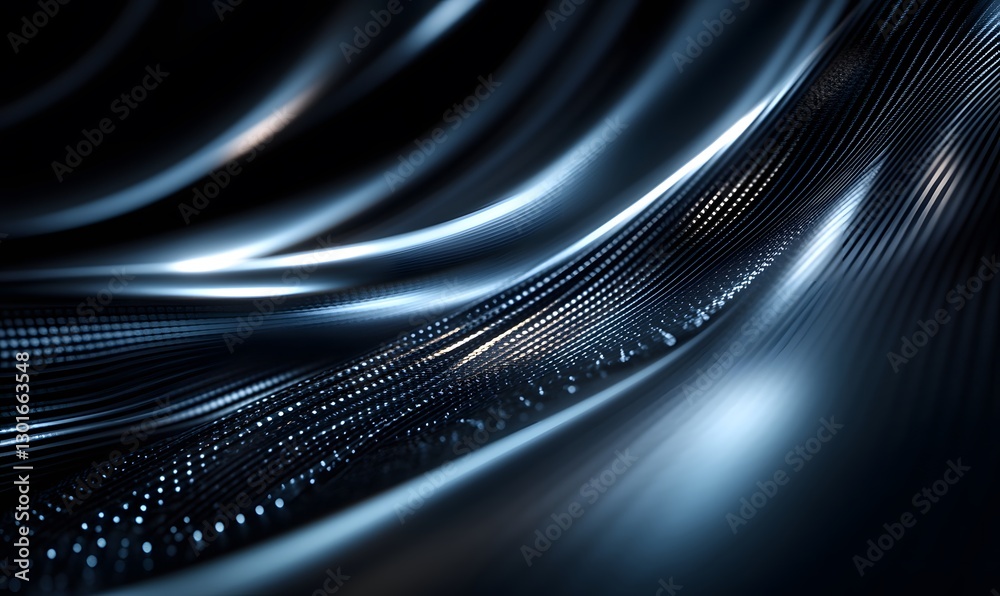 Poster sleek metallic surface with flowing lines and light reflections creating a dynamic texture
