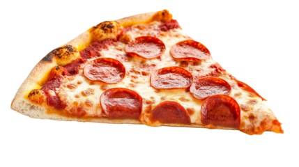 slice of pepperoni pizza isolated on white background , transparent png 